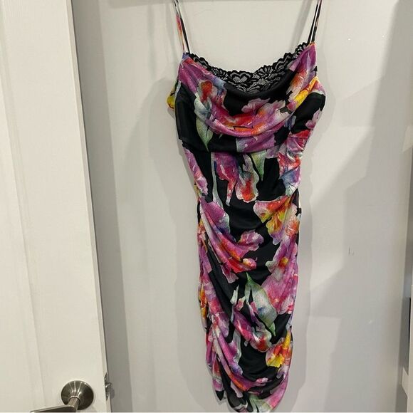 Multicolor Lace Women's Floral Rushed dress Large Fashion Nova - Picture 1 of 6
